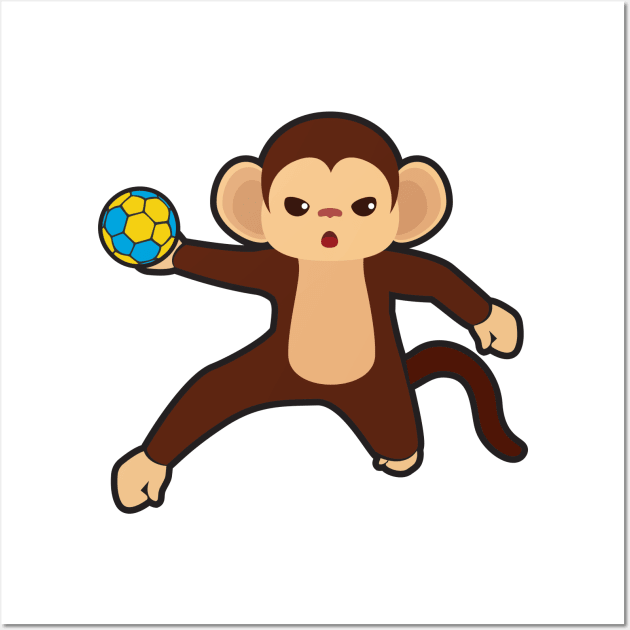 Monkey as Handball player with Handball Wall Art by Markus Schnabel